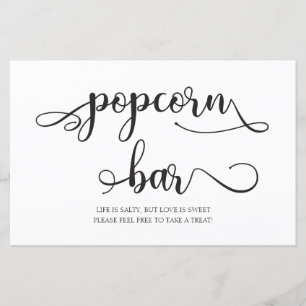 Popcorn Bar   Black White Minimalist Wedding Sign