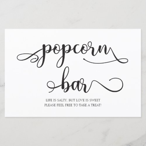 Popcorn Bar  Black White Minimalist Wedding Sign