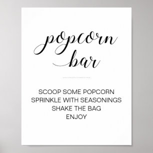 Popcorn Bar Elegant Black White Script Wedding Poster
