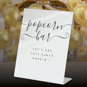 Popcorn Bar Modern Elegant Black And White Pedestal Sign