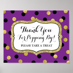 Popcorn Bar Sign Purple Black Gold Confetti