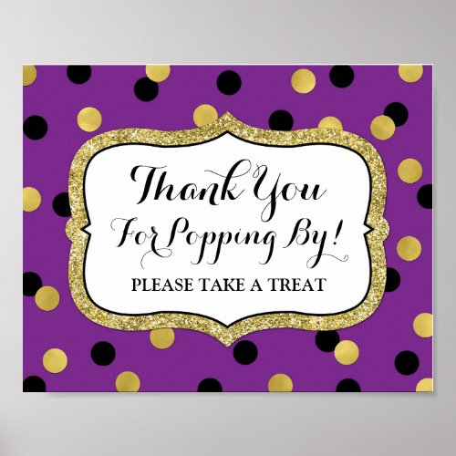 Popcorn Bar Sign Purple Black Gold Confetti