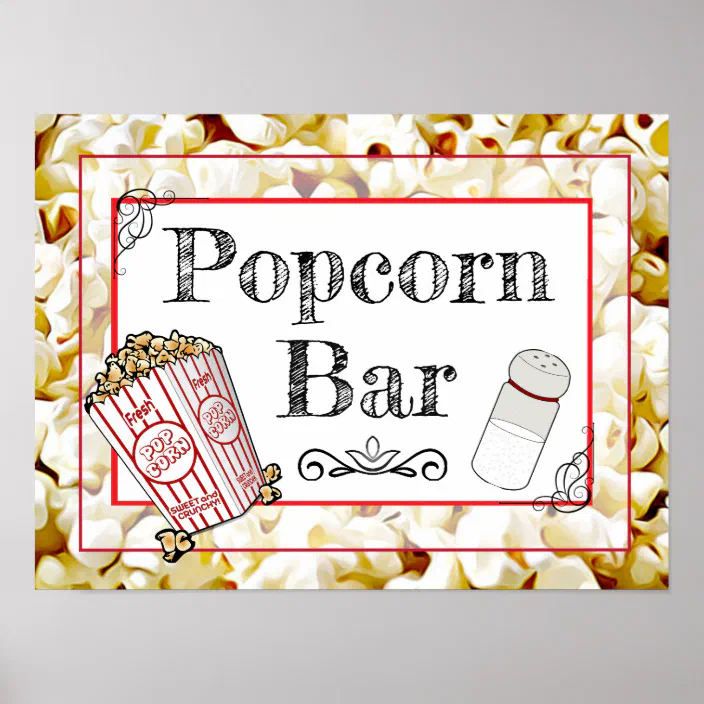 Popcorn Bar Wedding Or Baby Shower Sign Poster Zazzle Com