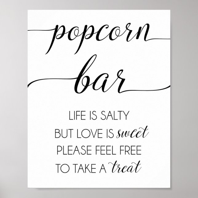 Popcorn Bar Wedding or Party Sign (Front)