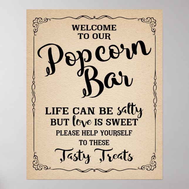 Popcorn Bar wedding  or party sign (Front)