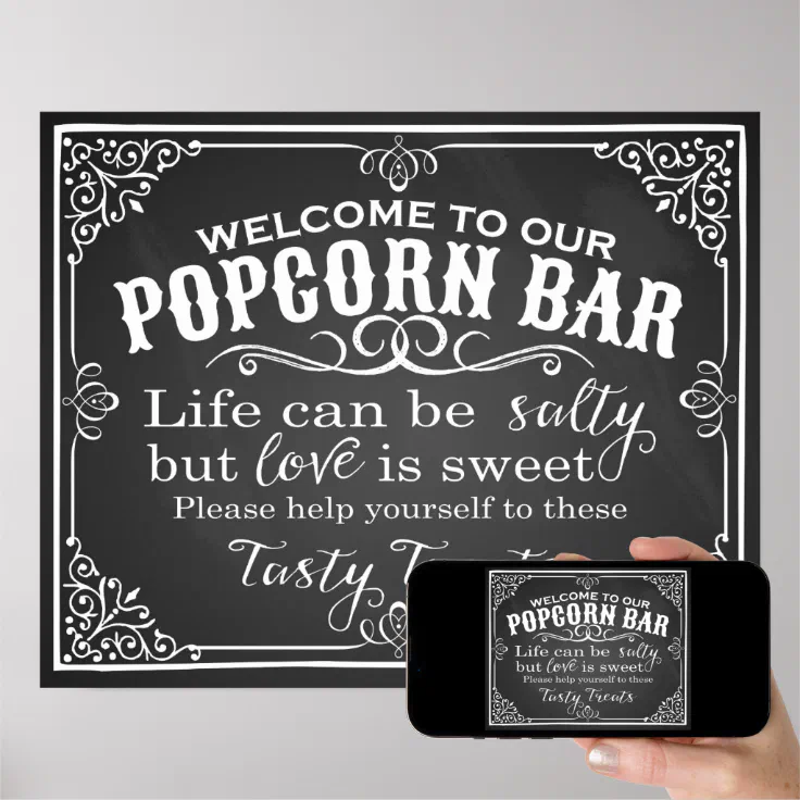 Popcorn Bar wedding sign elegant chalkboard | Zazzle