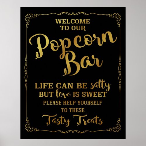 Popcorn Bar wedding sign elegant gold