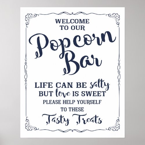 Popcorn Bar wedding sign elegant navy blue