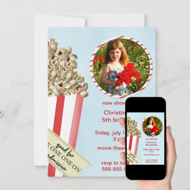 Popcorn Birthday Party Invitation | Zazzle