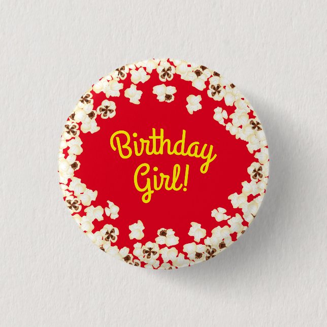 Popcorn Birthday Party Movie Theater Button (Front)