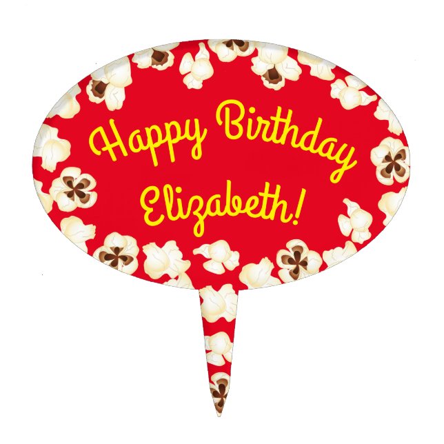 Popcorn Birthday Party Movie Theater Cake Topper (Front)
