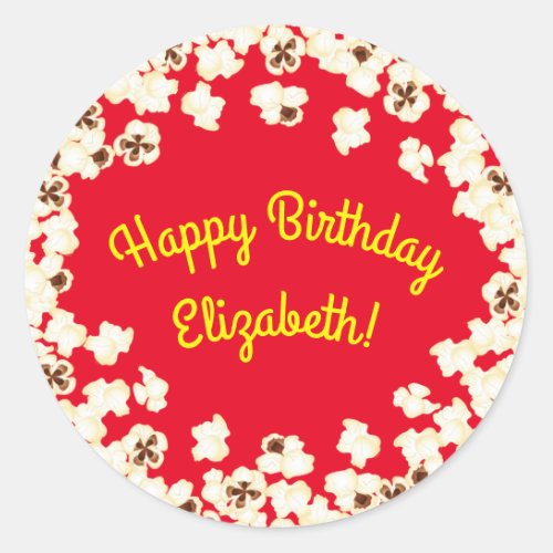 Popcorn Birthday Party Movie Theater Classic Round Sticker