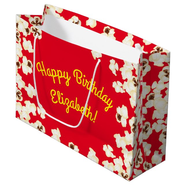 Popcorn Birthday Party Movie Theater Large Gift Bag (Front Angled)