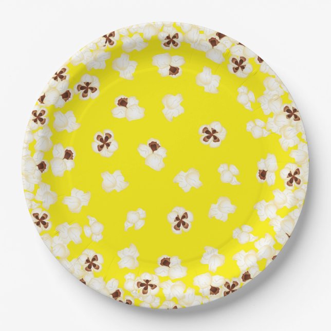 Popcorn Birthday Party Movie Theater Paper Plates (Front)