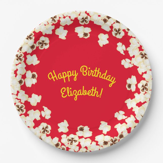 Popcorn Birthday Party Movie Theater Paper Plates (Front)
