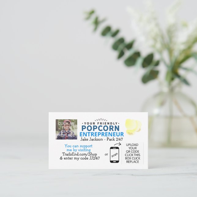 Popcorn Business Cards for Scouts (Standing Front)