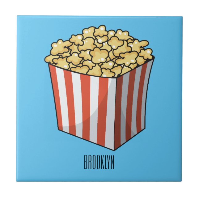 Popcorn cartoon illustration  ceramic tile (Front)