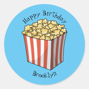 Popcorn cartoon illustration classic round sticker