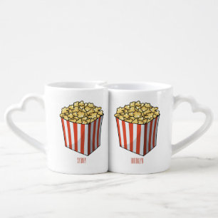 Popcorn cartoon illustration coffee mug set