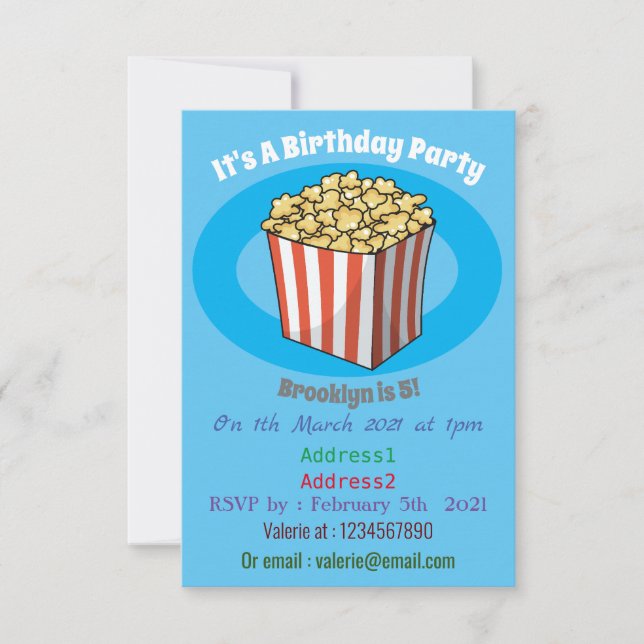 Popcorn cartoon illustration invitation (Front)