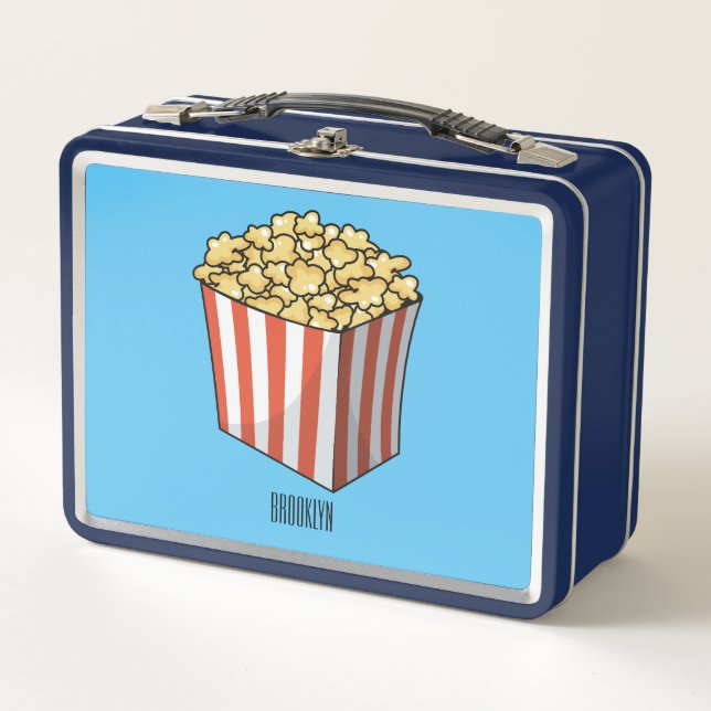 Popcorn cartoon illustration  metal lunch box (Front)