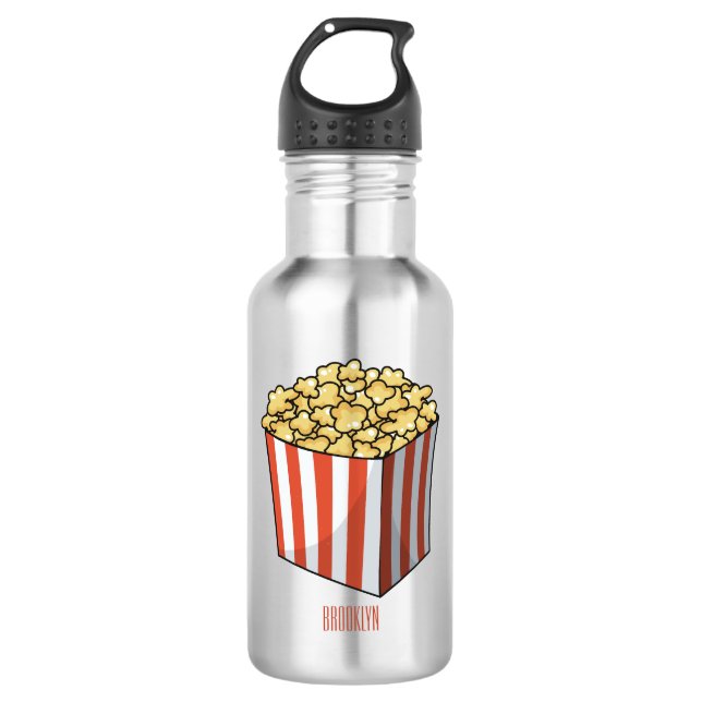 Popcorn cartoon illustration  stainless steel water bottle (Front)