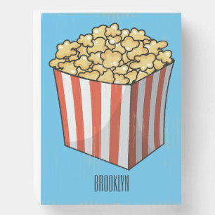 Popcorn cartoon illustration wooden box sign