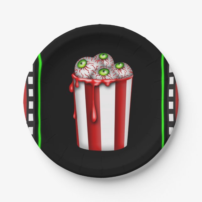 Popcorn Eyeball Halloween Fright Night Party Paper Plates (Front)