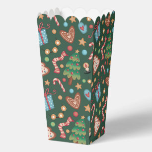 Popcorn Favor Gift Box Green Christmas Pattern