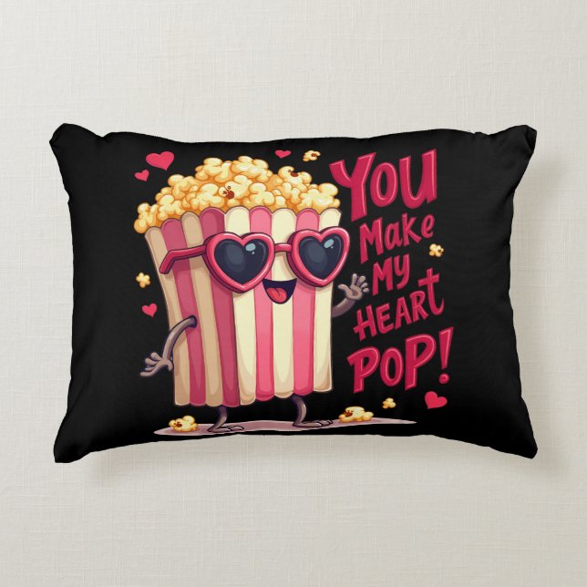 Popcorn Heart Pop Valentine Design Accent Pillow (Front)