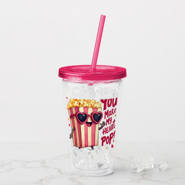Popcorn Heart Pop Valentine Design Acrylic Tumbler (Back Ice)