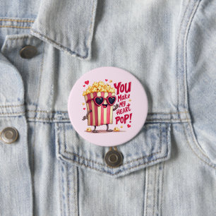 Popcorn Heart Pop Valentine Design Button