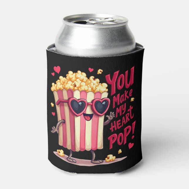 Popcorn Heart Pop Valentine Design Can Cooler (Can Front)