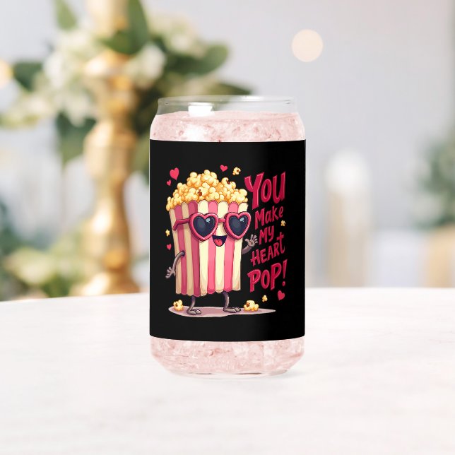 Popcorn Heart Pop Valentine Design Can Glass (Insitu (Wedding))