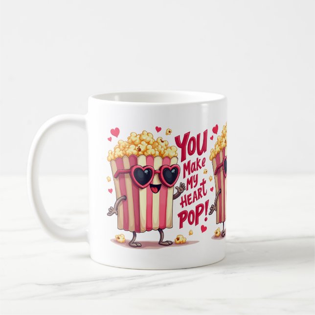 Popcorn Heart Pop Valentine Design Coffee Mug (Left)