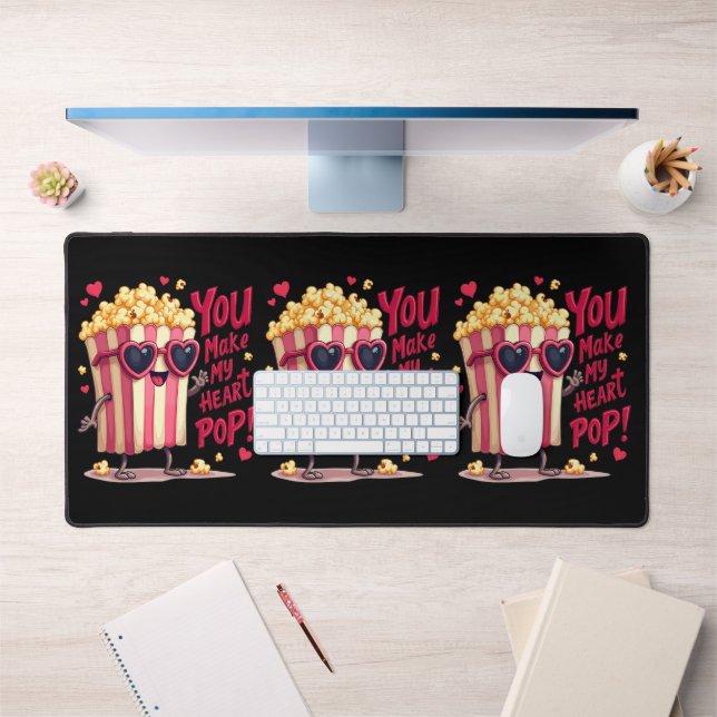Popcorn Heart Pop Valentine Design Desk Mat (Office 1)