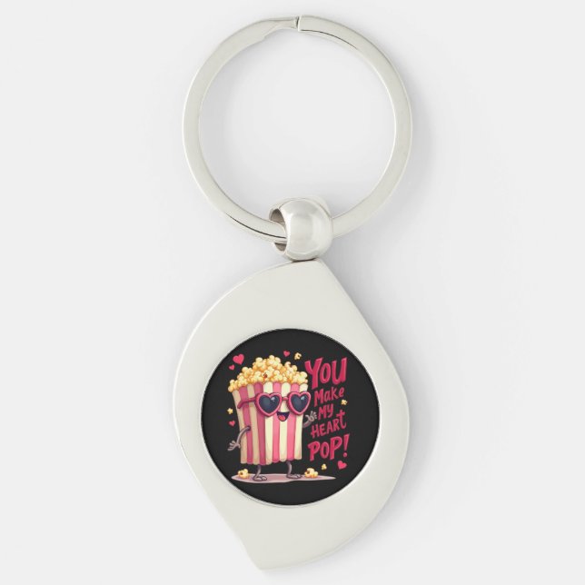 Popcorn Heart Pop Valentine Design Keychain (Front)