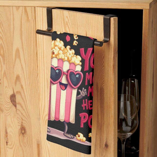 Popcorn Heart Pop Valentine Design Kitchen Towel (Thirds Fold)