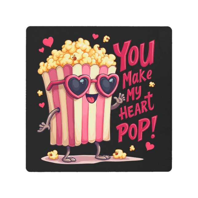 Popcorn Heart Pop Valentine Design Metal Print (Front)