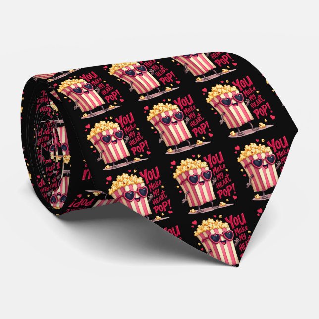 Popcorn Heart Pop Valentine Design Neck Tie (Rolled)