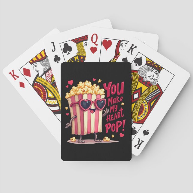 Popcorn Heart Pop Valentine Design Poker Cards (Back)