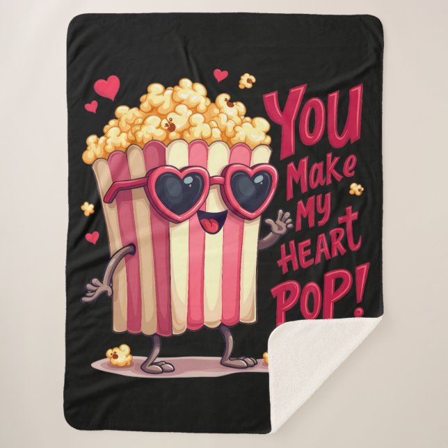 Popcorn Heart Pop Valentine Design Sherpa Blanket (Front)