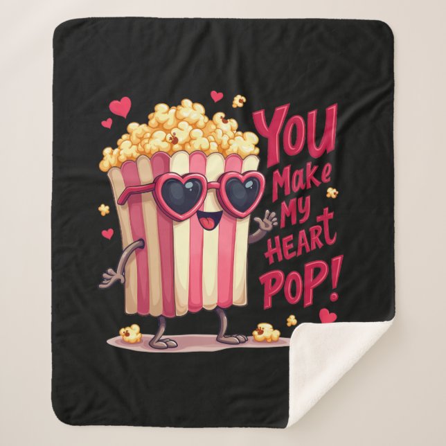 Popcorn Heart Pop Valentine Design Sherpa Blanket (Front)