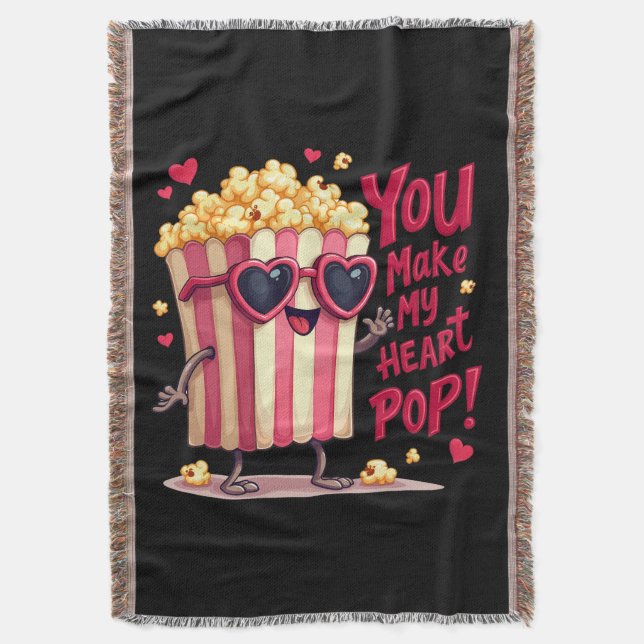 Popcorn Heart Pop Valentine Design Throw Blanket (Front Vertical)