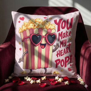 Popcorn Heart Pop Valentine Design Throw Pillow