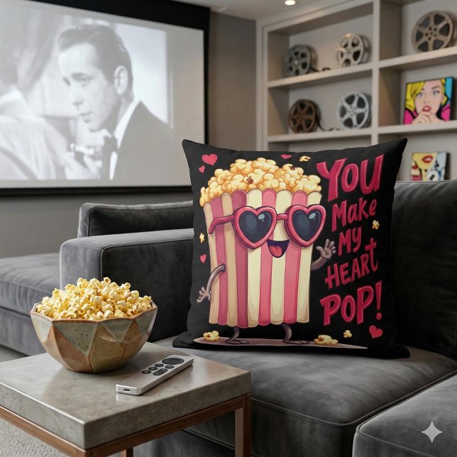 Popcorn Heart Pop Valentine Design Throw Pillow (Popcorn Heart Pop Valentine Design Throw Pillow Mockup A)