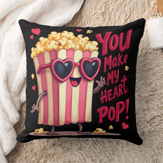 Popcorn Heart Pop Valentine Design Throw Pillow (Blanket)