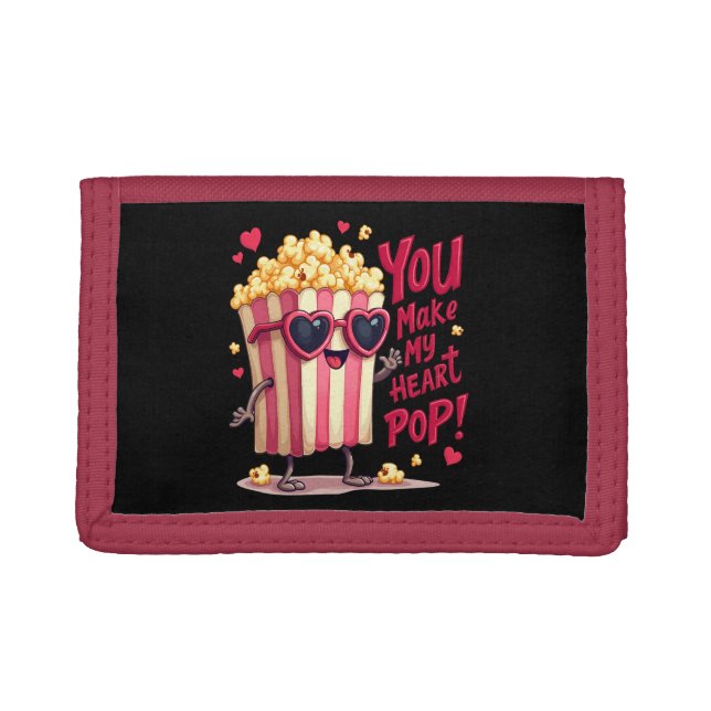 Popcorn Heart Pop Valentine Design Trifold Wallet (Front)