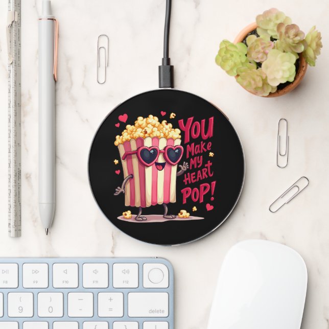 Popcorn Heart Pop Valentine Design Wireless Charger (Desk)