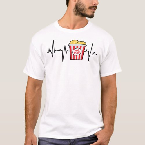 Popcorn Heartbeat movie night snacks T_Shirt